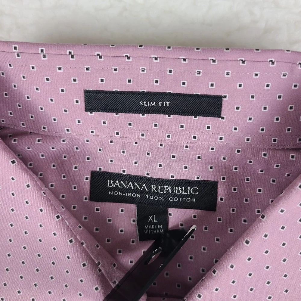 Banana Republic Shirt‎ Mens XL Purple White Slim Fit Non Iron Dress Button Up
